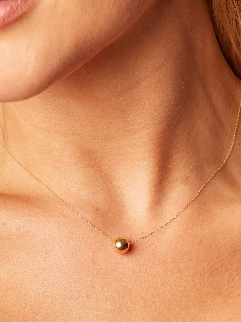 Babygold 14K Gold Sliding Ball Pendant Necklace